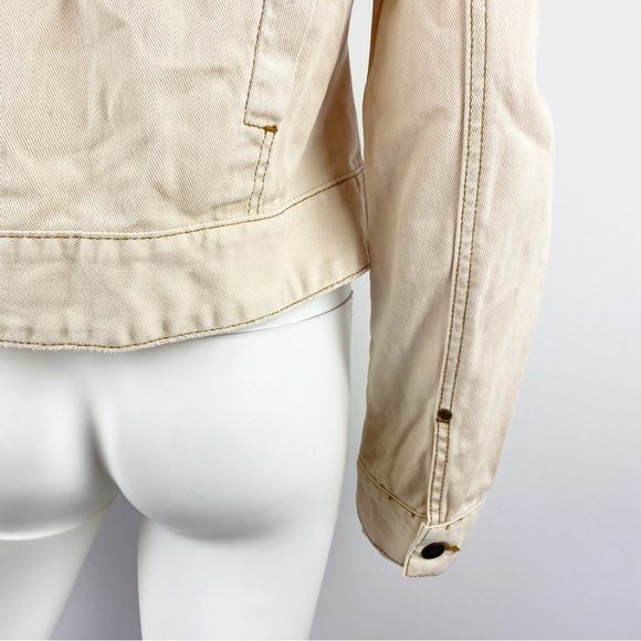Free People Size M Cream Beige Long Sleeve Button Up Denim Jacket - Picture 6 of 10